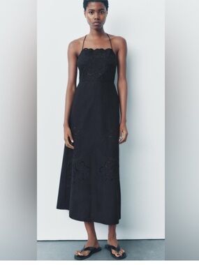 Zara Embroidered Eyelet Detail Midi Dress